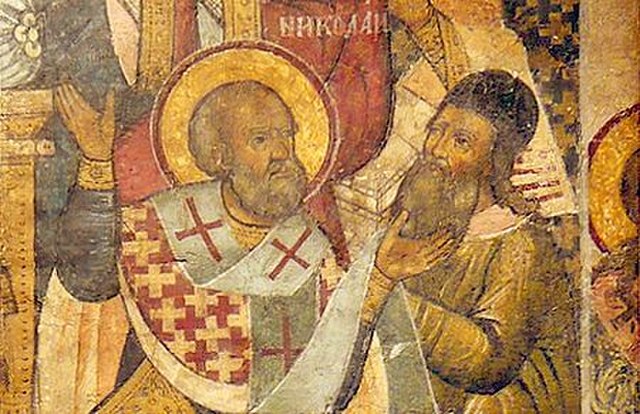 St. Nicholas slapping Arius at the Council of Nicaea